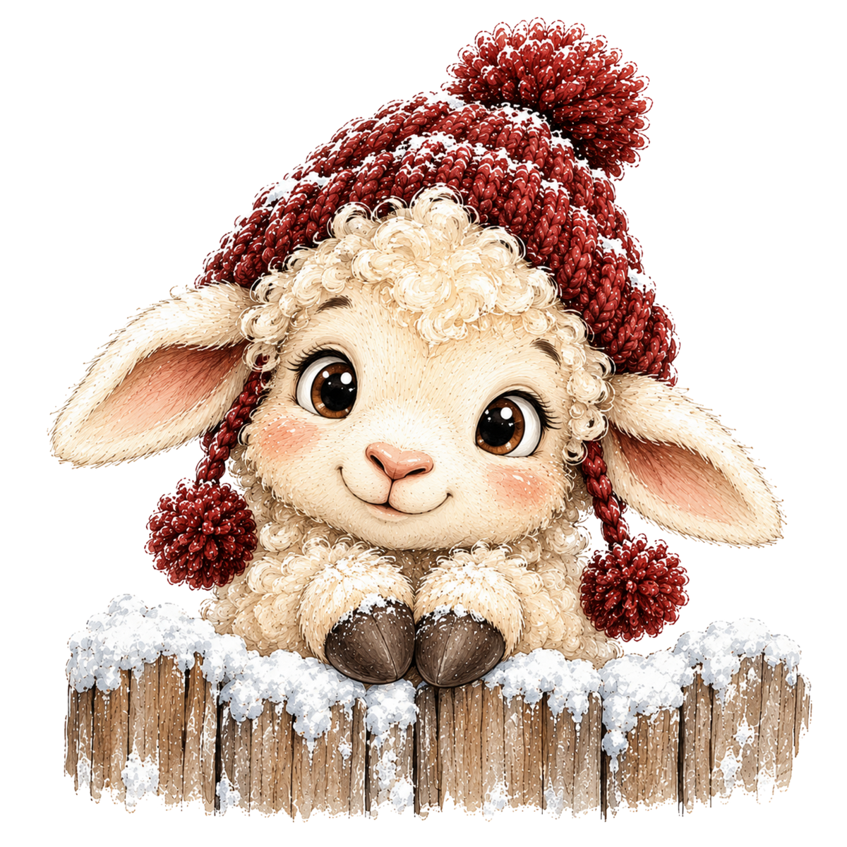 Christmas Whimsy - Peeking Lamb on Fence DTF transfer