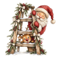 Christmas Whimsy - Santa and Reindeer on a Ladder DTF transfer