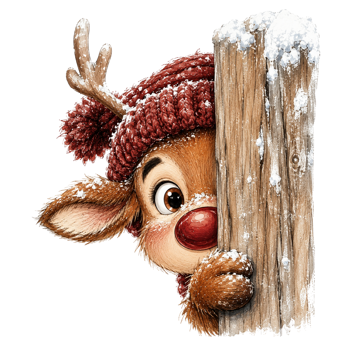 Christmas Whimsy - Reindeer Peeking Around Post DTF transfer