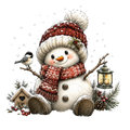 Christmas Whimsy - Snowman with Chickadee and Birdhouse DTF transfer