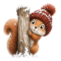 Christmas Whimsy - Squirrel Peeking Around Post DTF transfer