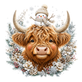 Christmas Whimsy - Highland Cow with Snowman Topper DTF transfer