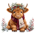 Christmas Whimsy - Baby Highland Cow in Red Scarf DTF transfer