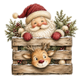 Christmas Whimsy - Santa and Reindeer in a Crate DTF transfer