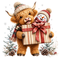 Christmas Whimsy - Highland Cow and Snowman with Gift DTF transfer