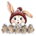 Christmas Whimsy - Peeking Bunny in Knit Hat DTF transfer