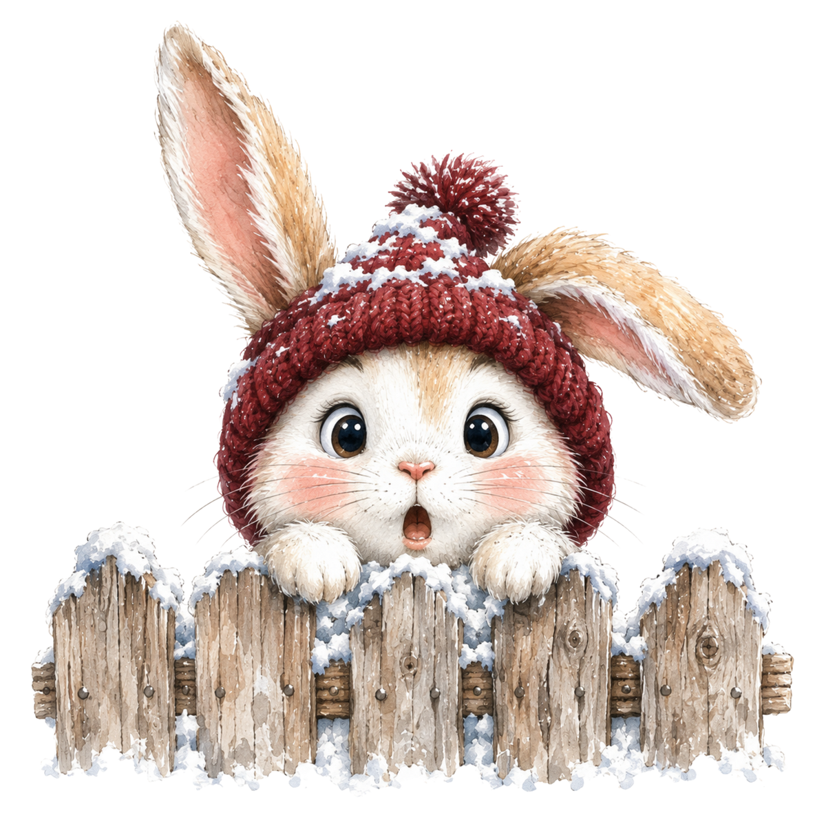 Christmas Whimsy - Peeking Bunny in Knit Hat DTF transfer
