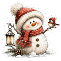 Christmas Whimsy - Snowman with Robin and Lantern DTF transfer