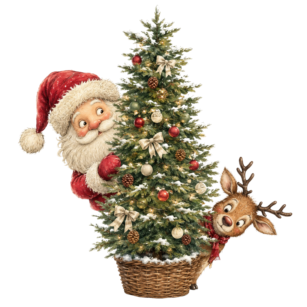 Christmas Whimsy - Santa and Reindeer with Christmas Tree DTF transfer