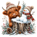 Christmas Whimsy - Highland Cow and Snowman on a Stump DTF transfer