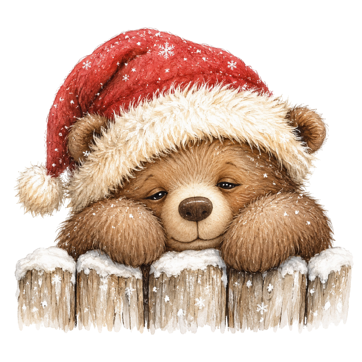 Christmas Whimsy - Sleepy Bear in Santa Hat DTF transfer