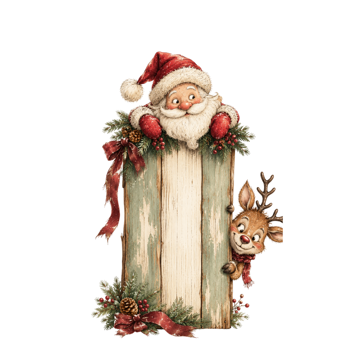 Christmas Whimsy - Santa and Reindeer Mini Sign Board DTF transfer