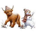 Christmas Whimsy - Highland Cow and Waving Snowman DTF transfer