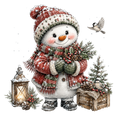 Christmas Whimsy - Snowman with Lantern and Chickadee DTF transfer