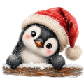 Christmas Whimsy - Peeking Penguin in Santa Hat DTF transfer