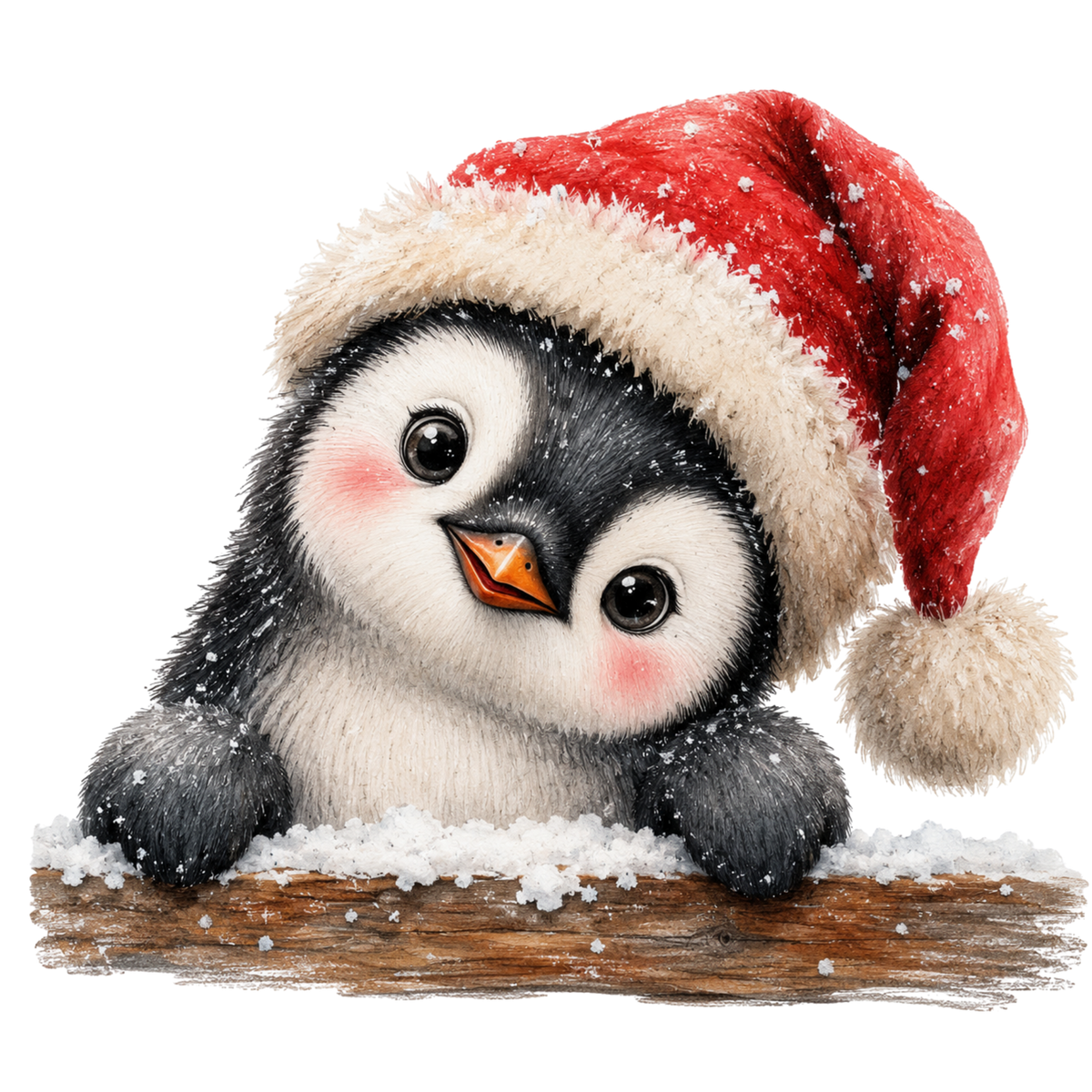 Christmas Whimsy - Peeking Penguin in Santa Hat DTF transfer