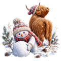 Christmas Whimsy - Highland Cow and Snowman Rolling Snowball DTF transfer