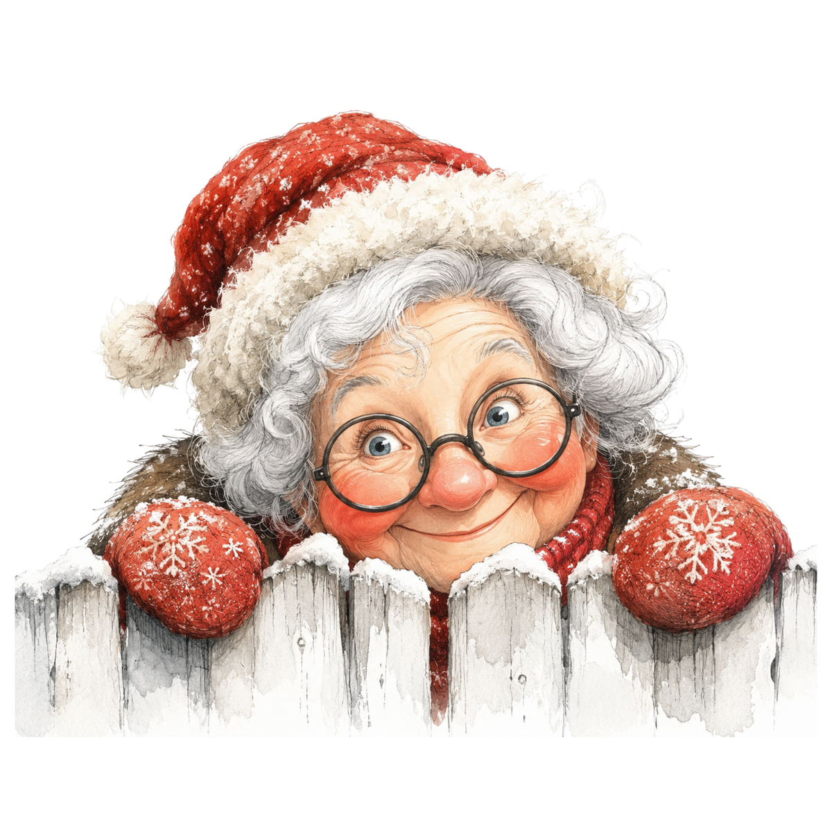 Christmas Whimsy - Peeking Grandma in Santa Hat DTF transfer