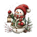 Christmas Whimsy - Snowman in Green Coat with Lantern DTF transfer