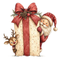 Christmas Whimsy - Santa and Reindeer with Giant Gift DTF transfer