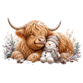 Christmas Whimsy - Sleeping Highland Cow and Snowman DTF transfer