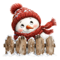 Christmas Whimsy - Snowman Peeking Over Picket Fence DTF transfer