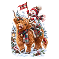Christmas Whimsy - Snowman Riding a Highland Cow DTF transfer