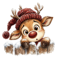 Christmas Whimsy - Peeking Reindeer Over Fence DTF transfer