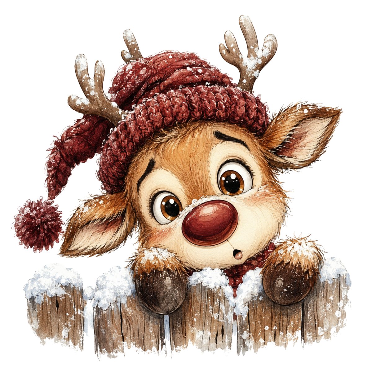 Christmas Whimsy - Peeking Reindeer Over Fence DTF transfer