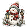 Christmas Whimsy - Snowman with Birdhouse and Lantern DTF transfer