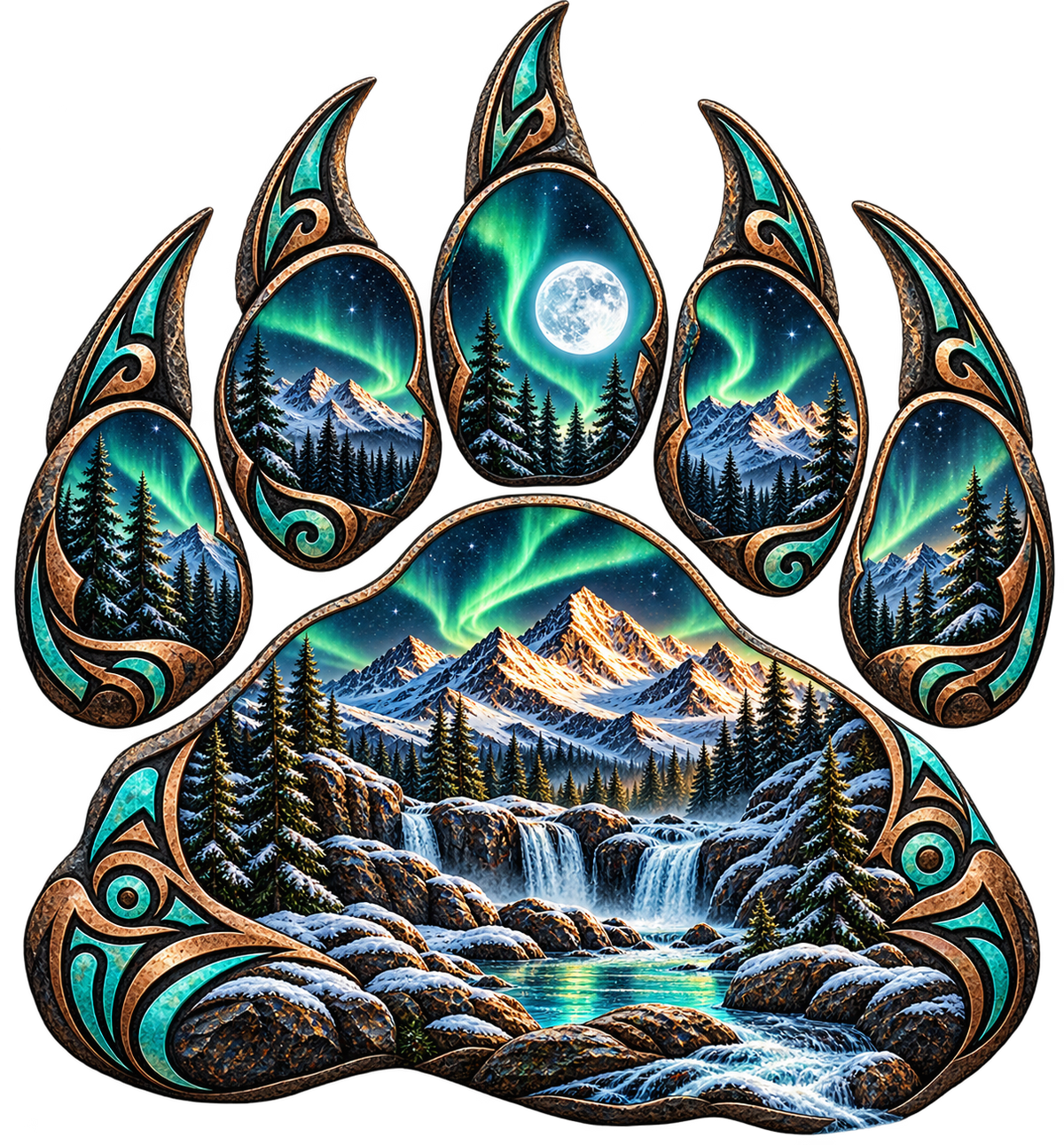 Aurora Mountain Bear Paw DTF transfer