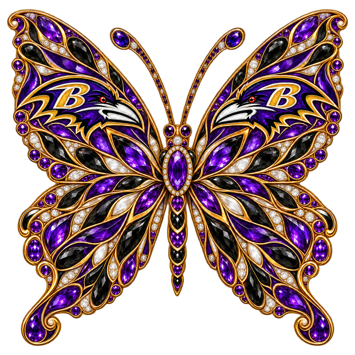 Baltimore Ravens Jeweled Butterfly DTF transfer