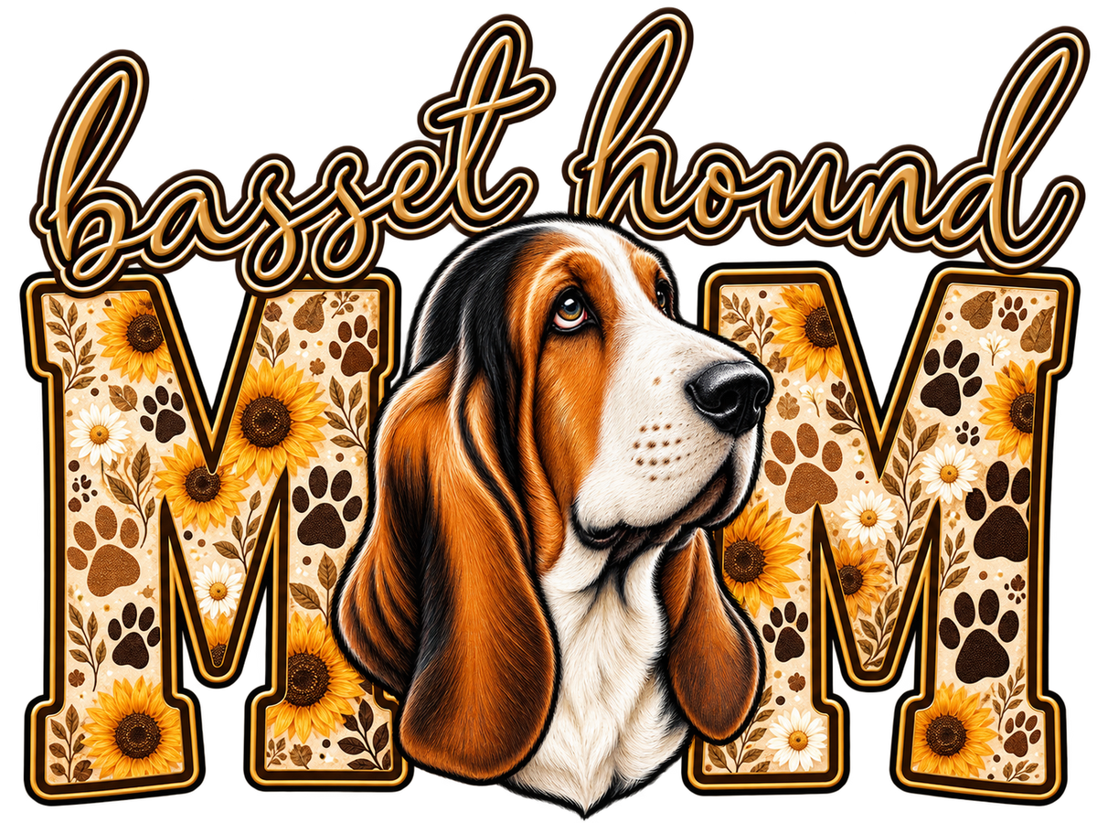 Basset Hound Mom Sunflower DTF transfer