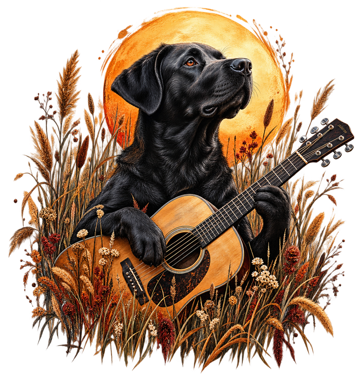 Black Lab Playing Guitar DTF transfer