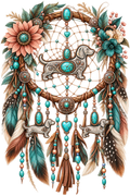 Boho Dachshund Turquoise Dreamcatcher DTF transfer