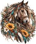 Boho Turquoise Horse Floral Wreath DTF transfer