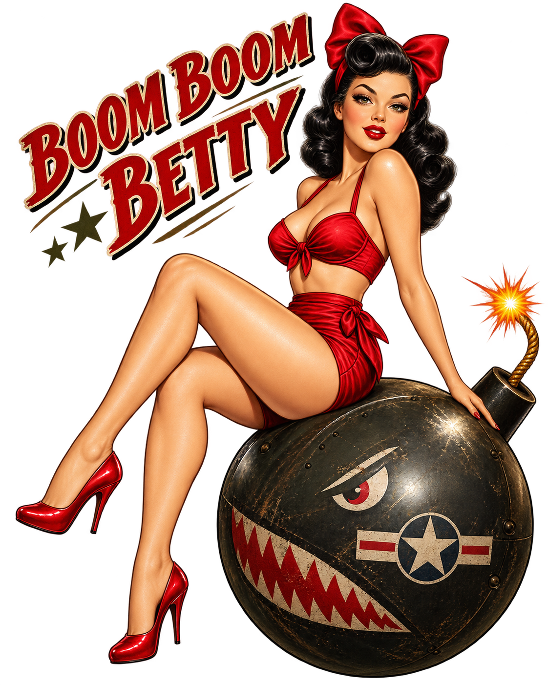 Boom Boom Betty Pin-Up Nose Art DTF transfer