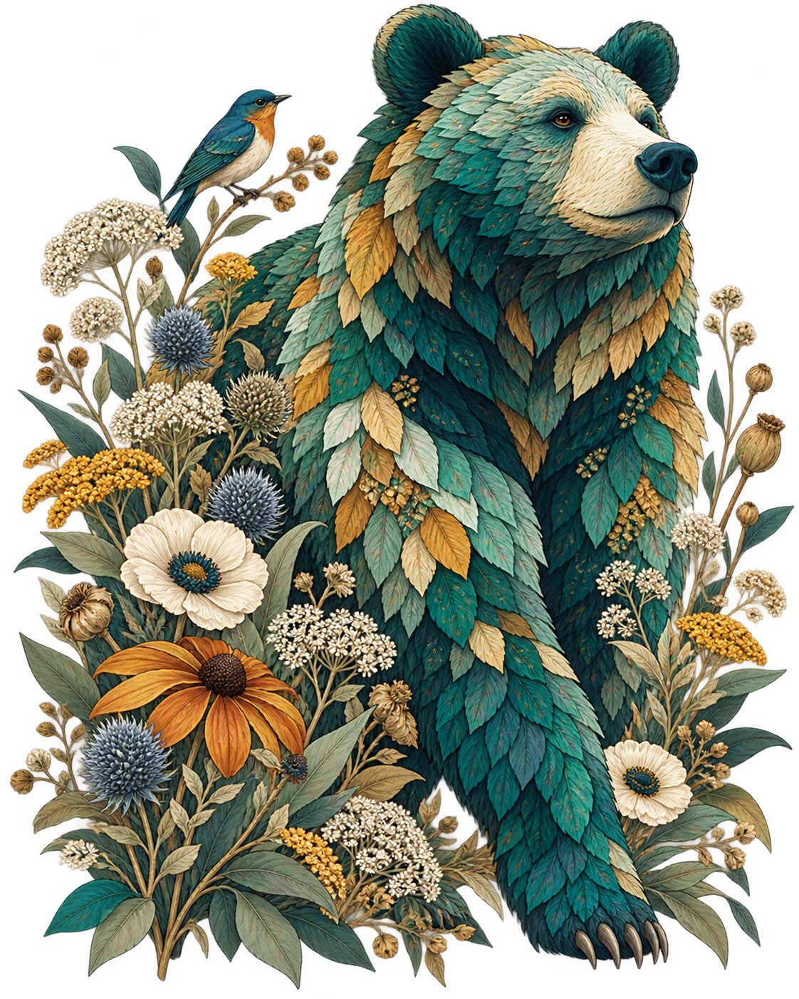 Botanical Leaf Bear DTF transfer