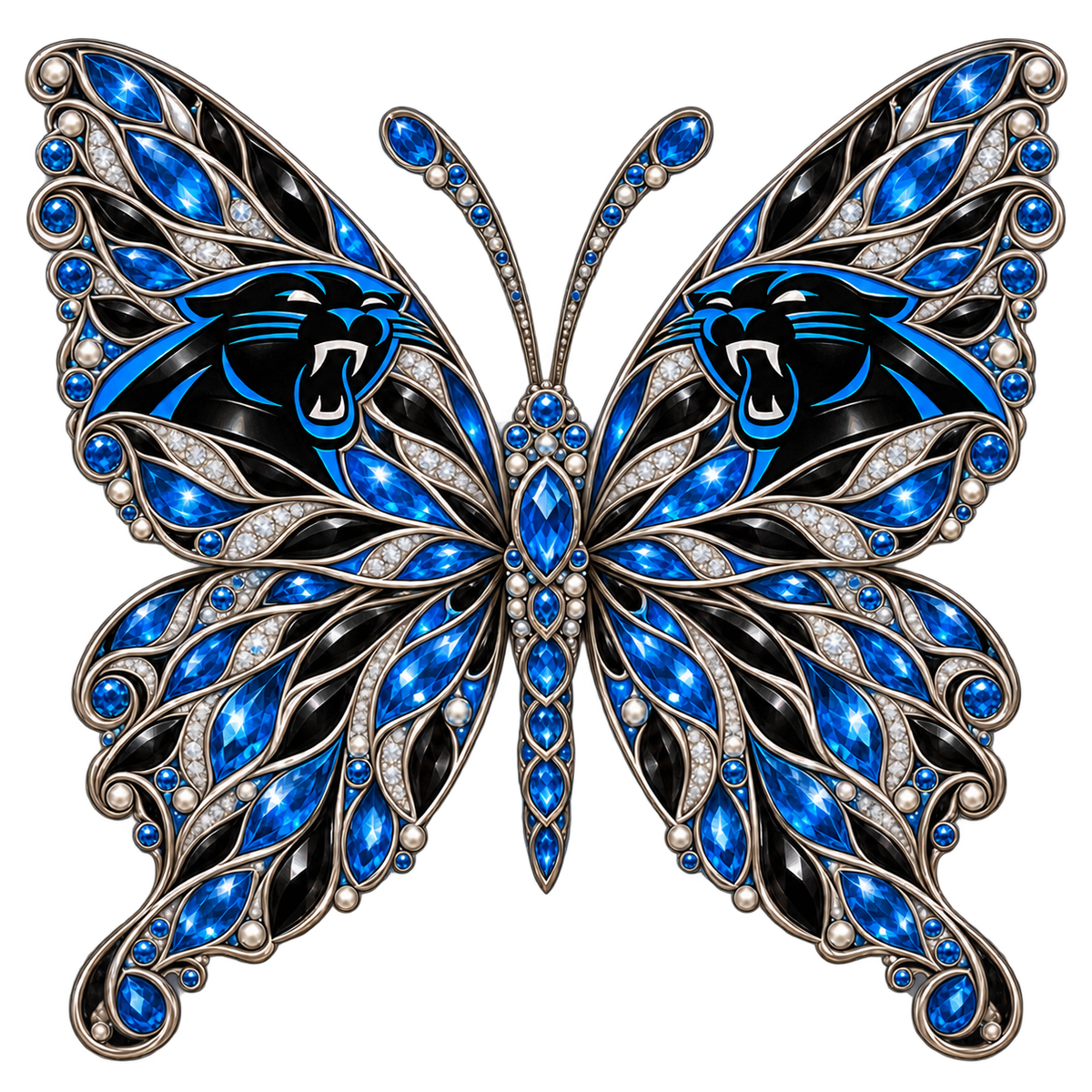 Carolina Panthers Jeweled Butterfly DTF transfer