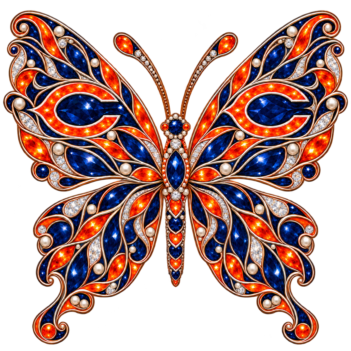 Chicago Bears Jeweled Butterfly DTF transfer