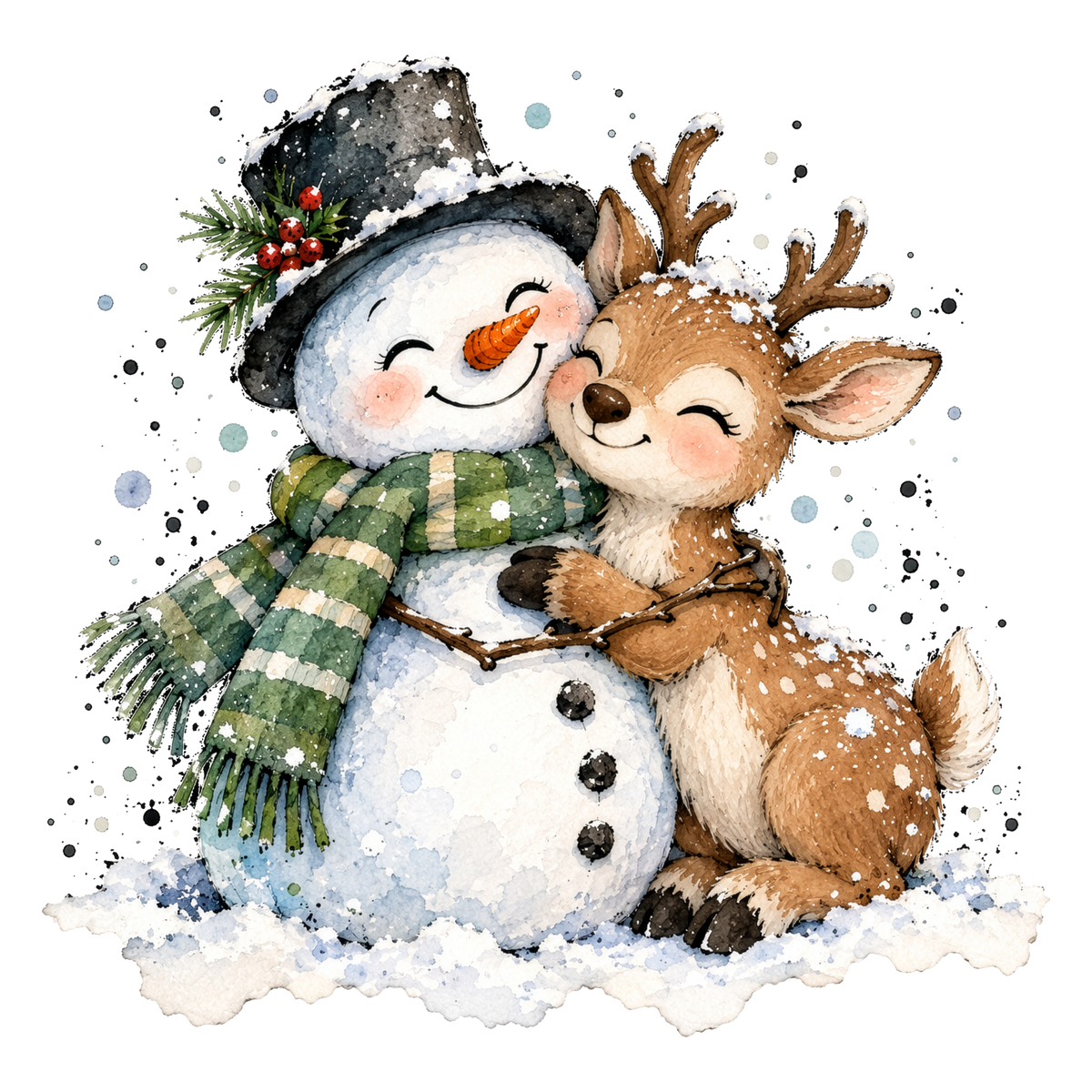 Christmas Whimsy - Snowman and Reindeer Hug DTF transfer