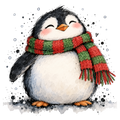 Christmas Whimsy - Penguin in Striped Scarf DTF transfer