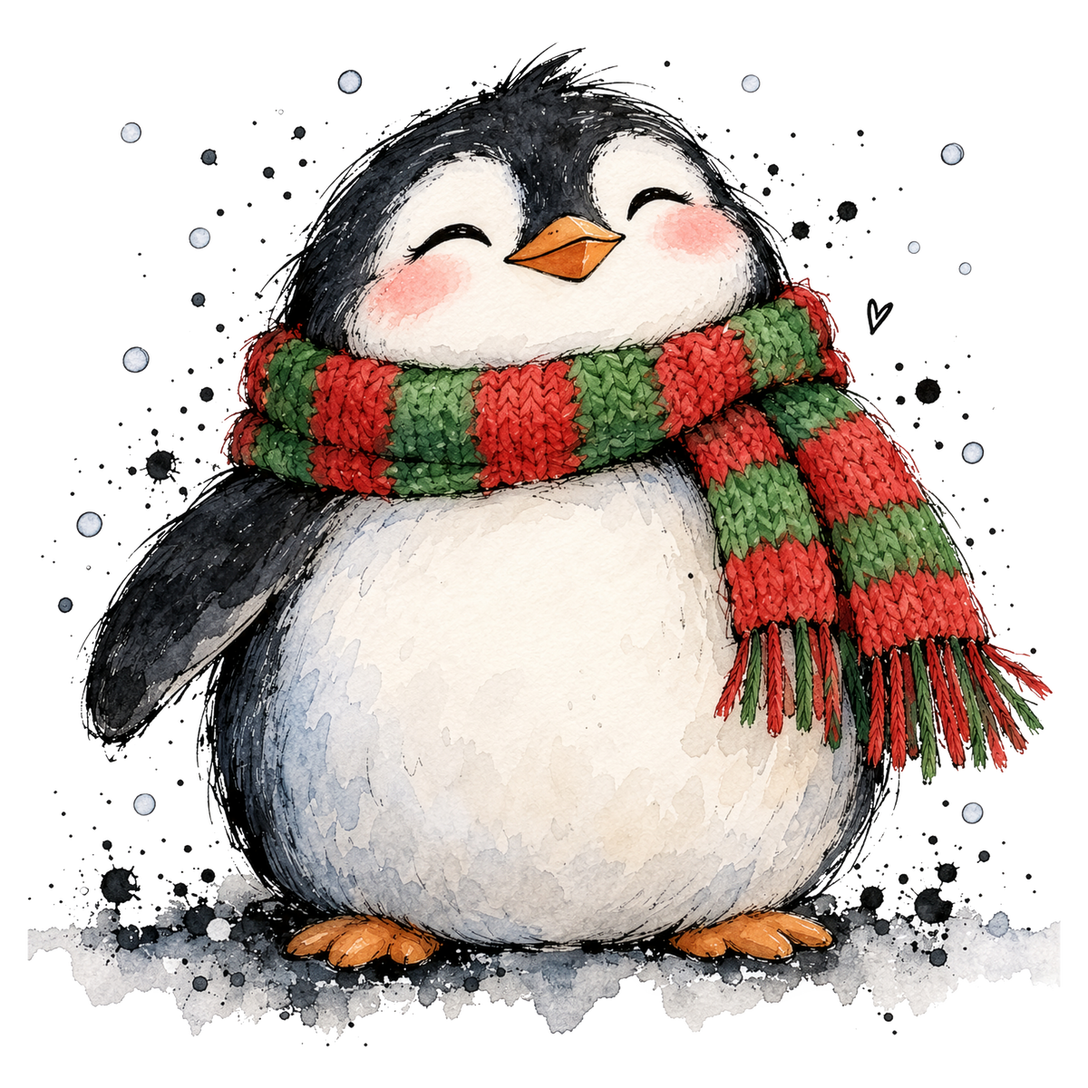 Christmas Whimsy - Penguin in Striped Scarf DTF transfer