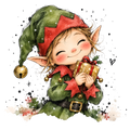 Christmas Whimsy - Little Elf with Gold Gift DTF transfer