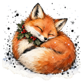 Christmas Whimsy - Sleeping Fox with Holly DTF transfer