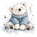 Christmas Whimsy - Polar Bear in Blue Sweater DTF transfer
