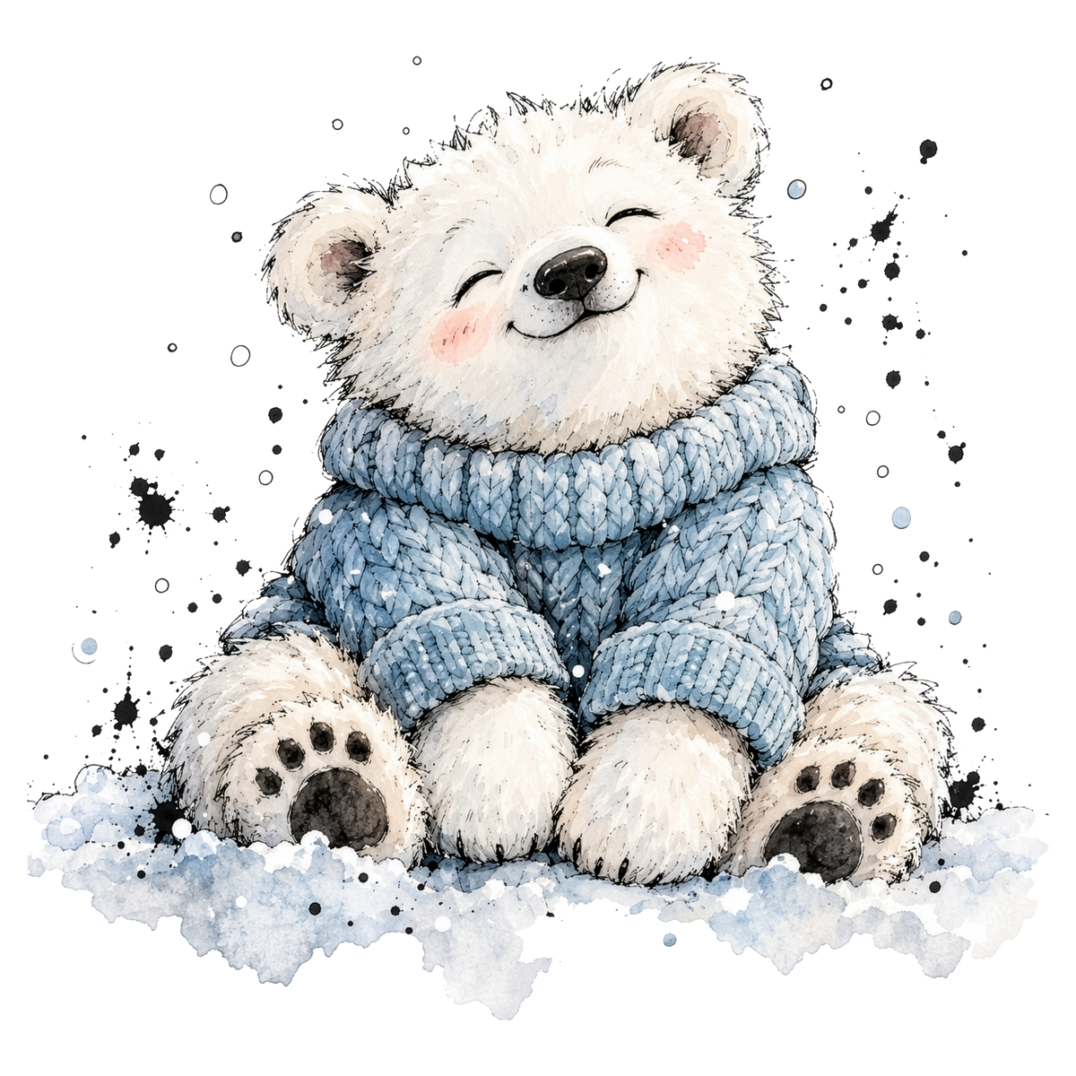 Christmas Whimsy - Polar Bear in Blue Sweater DTF transfer
