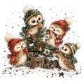 Christmas Whimsy - Owls Decorating the Tree DTF transfer
