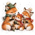 Christmas Whimsy - Fox Family in Knit Hats DTF transfer