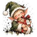 Christmas Whimsy - Elf Hugging a Gift DTF transfer